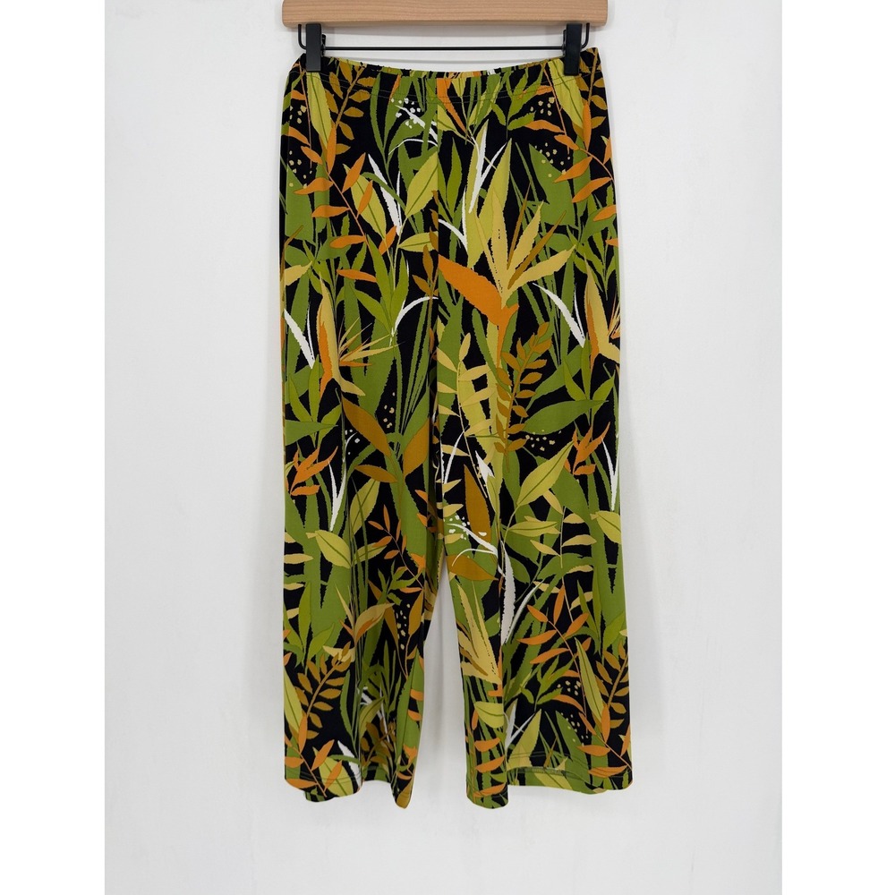 Bob Mackie Wearable Art Pants XL Green Tropical Floral Wide Leg Elastic Waist